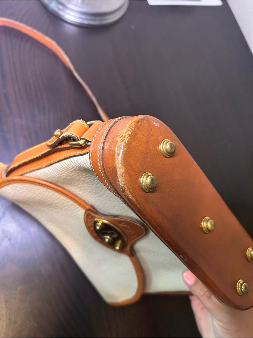 Dooney & Bourke Cream and Tan Leather Saddle Crossbody - Picture 6 of 10